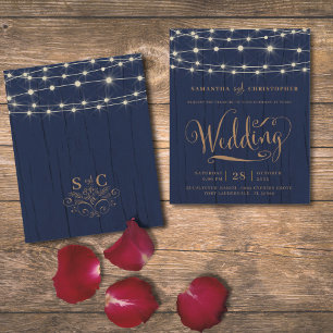 Budget Rustikale Navyblaue Lichterketten Hochzeit