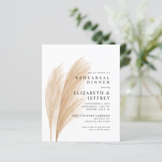 Budget Rustikale Pampas Probe Abendessen Einladung (Stehend Vorderseite)