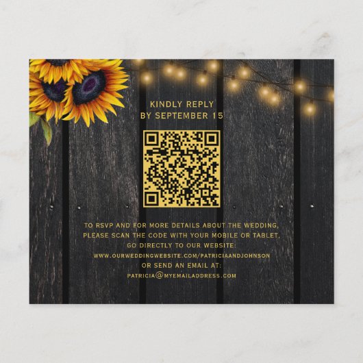 Budget rustikale QR-Code Foto Hochzeit Einladung (Rückseite)