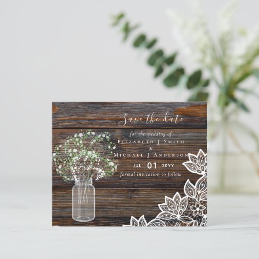 Budget Rustikale Rett Date Cards mit Babys Atem (Stehend Vorderseite)