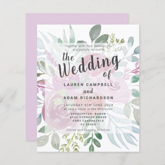 Budget Rustikale Rose Dusty Pink Hochzeit Einladun (Vorne/Hinten)