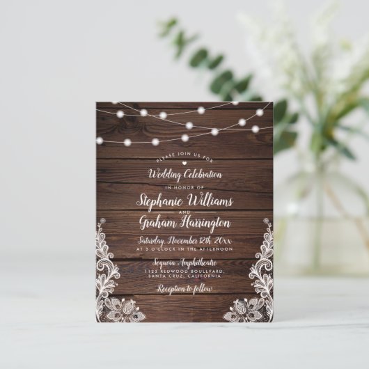 Budget Rustikale Script Lights & Lace Foto Hochzei (Stehend Vorderseite)
