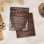 Budget Rustikale Skriptstring Lights & Lace Weddin<br><div class="desc">Wer sagt, dass Haushaltsfreundlichkeit nicht wunderschön sein kann? Nicht wir! Dieses Design zeichnet sich durch einen realistischen Holzhintergrund mit Streichlichtern oben und einer schönen zarten Spitze in den unteren Ecken aus. Passen Sie dieses Design an, indem Sie auf die Schaltfläche "Personalisieren" klicken und die Textfelder eingeben. Sobald Sie Ihre Daten...</div>