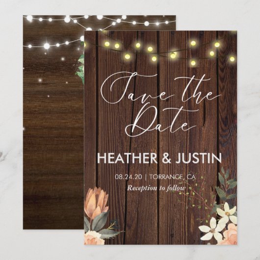 Budget Rustikale Skriptstring Lights & Lace Weddin Einladung (Vorne/Hinten)