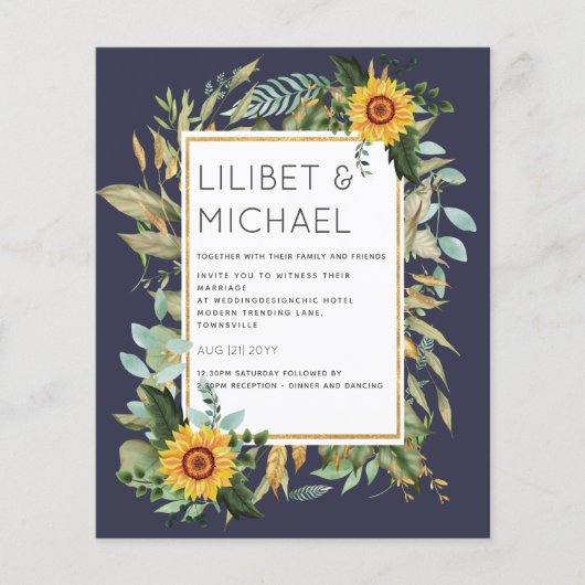 Budget Rustikale Sonnenblumen BOHO Greenerity Wedd Flyer (Vorne)