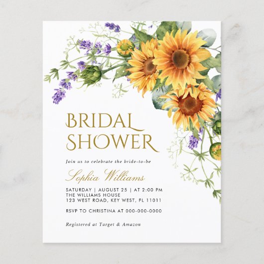 Budget Rustikale Sonnenblumen Brautdusche Einladun (Vorderseite)