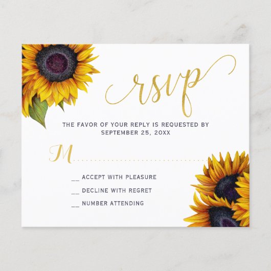Budget rustikale Sonnenblumen Hochzeit RSVP Karte (Vorne)