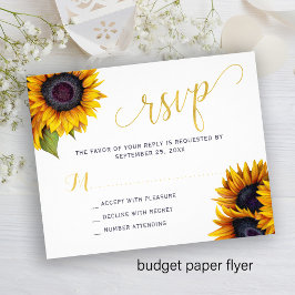 Budget rustikale Sonnenblumen Hochzeit RSVP Karte 