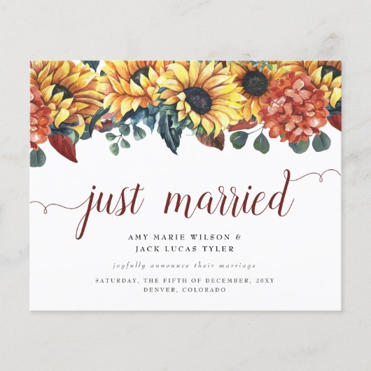 Budget Rustikale Sonnenblumen Hochzeitsankündigung (Vorderseite)