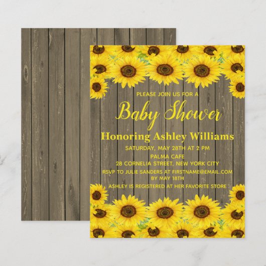 Budget Rustikale Sonnenblumen Kinderdusche Einladu (Vorne/Hinten)