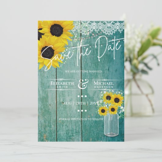 Budget Rustikale Sonnenblumen Lace Mason Jar Weddi (Stehend Vorderseite)