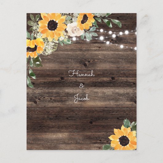 Budget Rustikale Sonnenblumensaite Hochzeit (Rückseite)