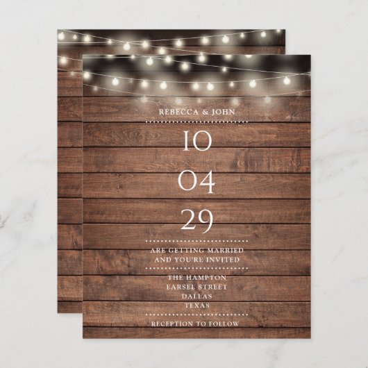 Budget Rustikale String Light Date Wedding Einladu (Vorne/Hinten)