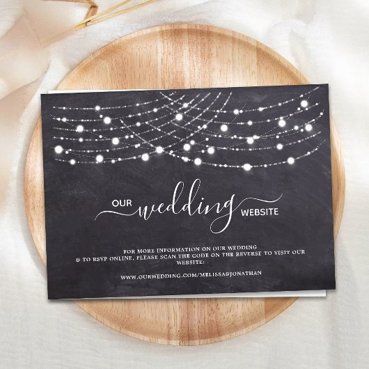 Budget Rustikale String Lights Hochzeiten QR Code Mitteilungskarte