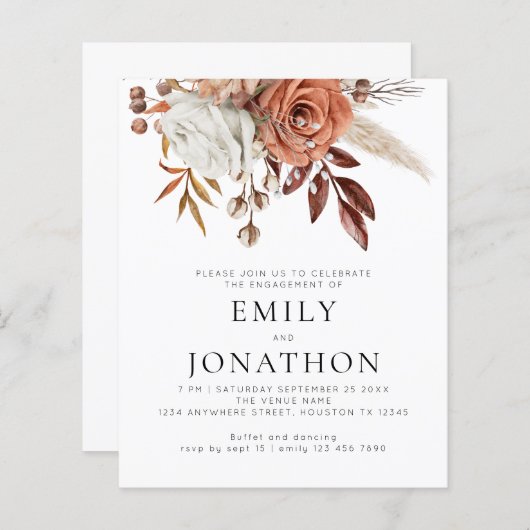 Budget Rustikale Terracotta Florals Engagement Par (Vorne/Hinten)