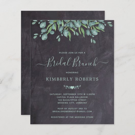 Budget Rustikale Vegetation Bridal Brunch Einladun (Vorne/Hinten)