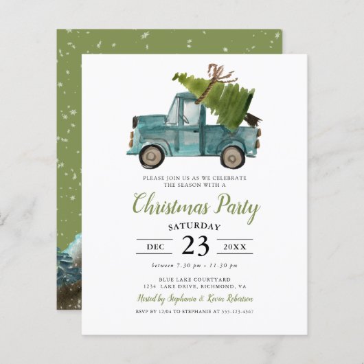 Budget Rustikale Wasserfarbe Blauer Lkw Weihnachte (Vorne/Hinten)