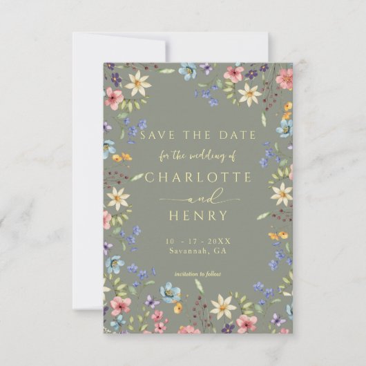 Budget Rustikale Wildblume Sage Foto Hochzeit Save The Date (Vorderseite)