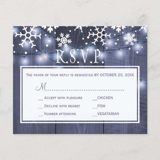 Budget rustikale Winter Hochzeit rsvp Karte (Vorderseite)