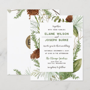 Budget Rustikale Winter Pine Kegel Hochzeit Einlad