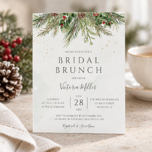Budget Rustikale Wintergrün Hochzeitsbrunch-Einlad