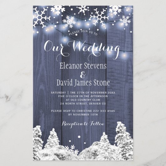 Budget rustikale Winterschneeflocken Einladung Hoc Flyer (Vorne)