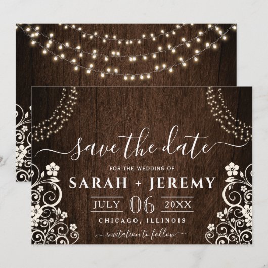 Budget Rustikale Woodsy Light Wedding Save the Dat Date (Vorne/Hinten)