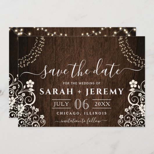 Budget Rustikale Woodsy Light Wedding Save the Dat Save The Date (Vorne/Hinten)