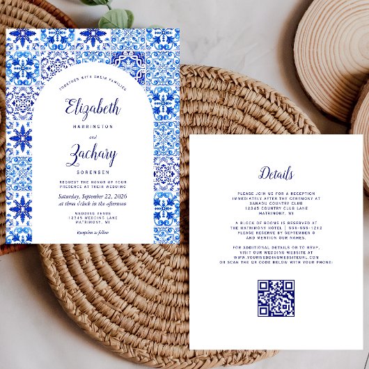 Budget Rustikaler Bogen Blaue Azulejos QR-Code Hoc