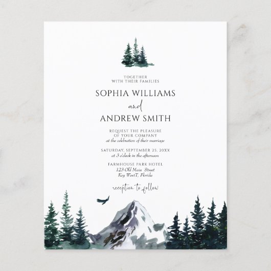 Budget Rustikaler Wald Hochzeit Einladung (Vorderseite)