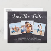 Budget Rustikales Chalkboard 3 Foto Save the Date (Vorne/Hinten)