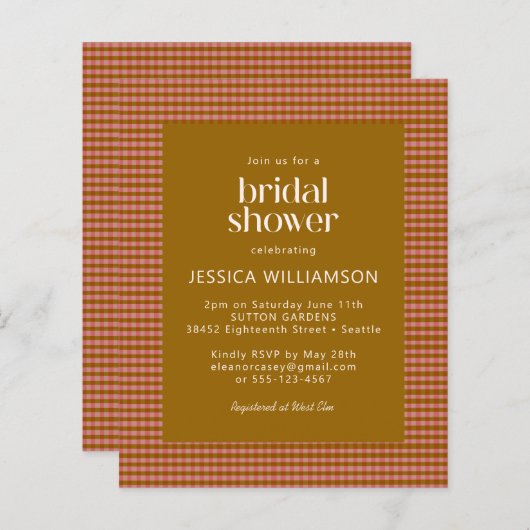 Budget Rustikales Kariertes geometrisches Brautpar (Vorne/Hinten)