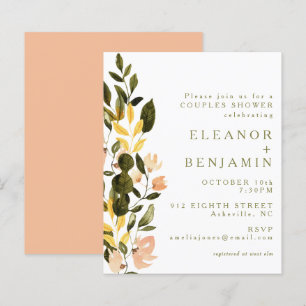 Budget Rustikales Peach Floral Brautparty Einladun