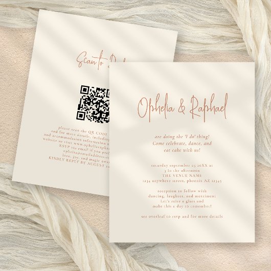 Budget Rustikales Script QR Boho Cream Wedding ein