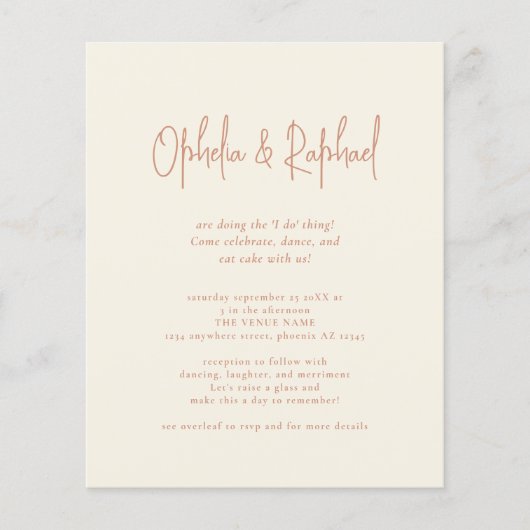 Budget Rustikales Script QR Boho Cream Wedding ein (Vorderseite)