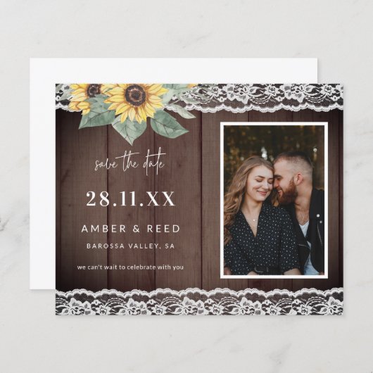 Budget Rustikales Sonnenblumen & Foto Save the Dat (Vorne/Hinten)