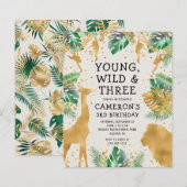 Budget Safari 3. Geburtstag Grüne Ecru Einladung (Vorne/Hinten)