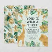 Budget Safari 3. Geburtstag Pastel Green Einladung (Vorne/Hinten)