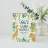 Budget Safari 3. Geburtstag Pastel Green Einladung (Stehend Vorderseite)