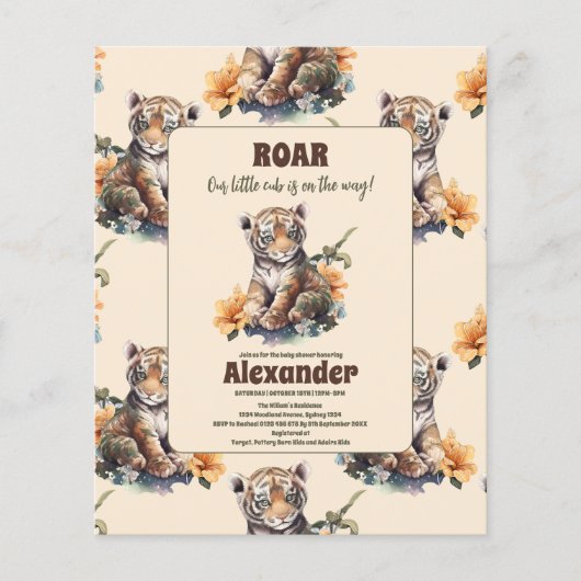 Budget Safari Animal Jungle Tiger Baby Dusche Flyer (Vorne)