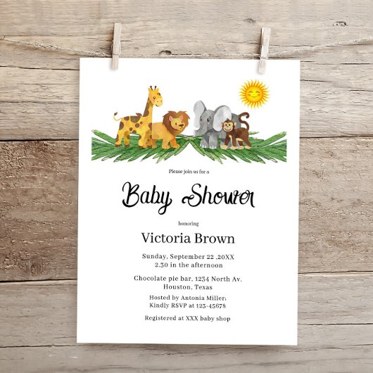 Budget Safari Animals Baby Shower Invitation