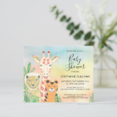 Budget Safari Animals Kinderdusche Einladung (Stehend Vorderseite)