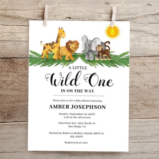 Budget Safari Animals Wild One Baby Shower Einladu