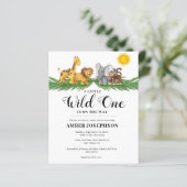Budget Safari Animals Wild One Baby Shower Einladu (Stehend Vorderseite)