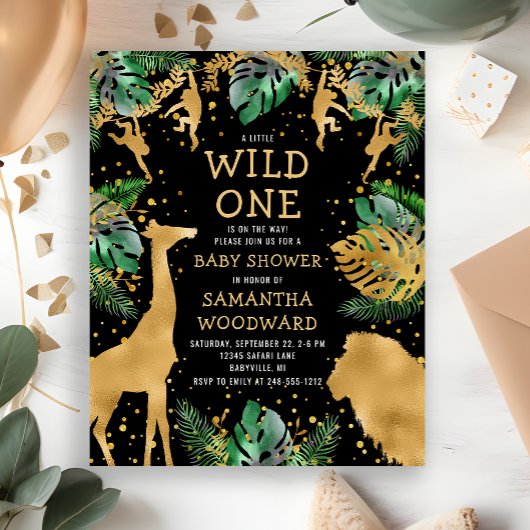 Budget Safari Baby Duwer Black Gold Einladung