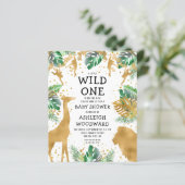 Budget Safari Baby Duwer Green Gold Einladung (Stehend Vorderseite)