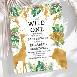 Budget Safari Baby Shower Gold Grün Einladung
