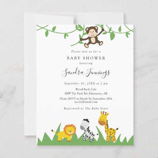 Budget Safari Baby Shower Jungle Tiere Niedlich (Vorderseite)