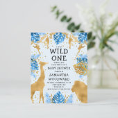 Budget Safari Blue Gold Boy Baby Dusche Einladung (Stehend Vorderseite)