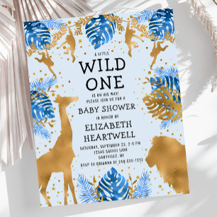 Budget Safari Blue Gold Boy Baby Shower Einladung